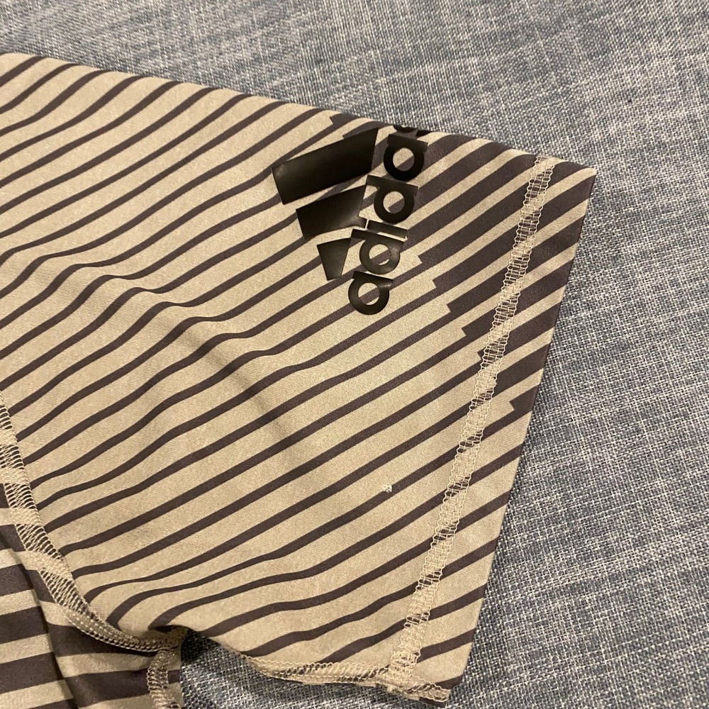 Adidas Mens Striped Performance T-Shirt Grey Black Short Sleeve Athletic Tee - Picture 4 of 9